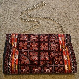 Elegant Red and Black Tatreez Clutch with good chain strap